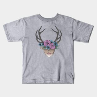 Explore, Floral Crown plus Antlers, Whimsical Wonders, Outdoor Explorer Kids T-Shirt